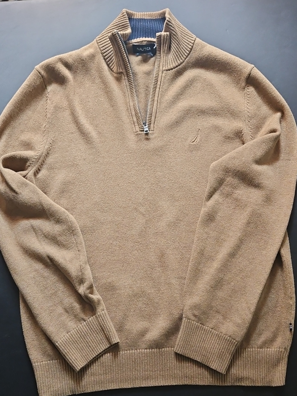 Nautica Men's Camel Brown Quarter-Zip Sweater